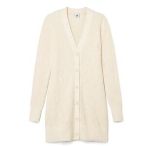 CAbi #4099 Book Club Cardigan Sweater Size Large Cream Long Line Chunky Knit